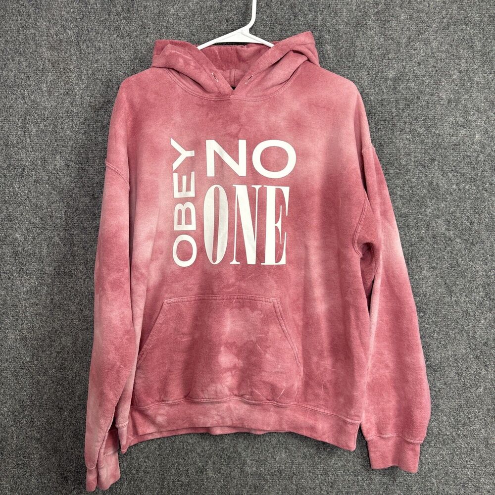 Obey Worldwide Hoodie Womens Size L Pink Tie Dye